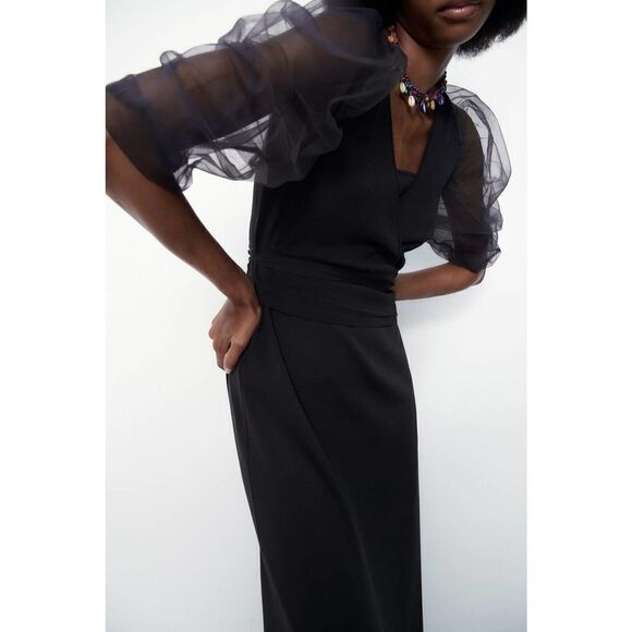 ZARA Organza Sleeve Combination Blouse Jacket S - Picture 1 of 4